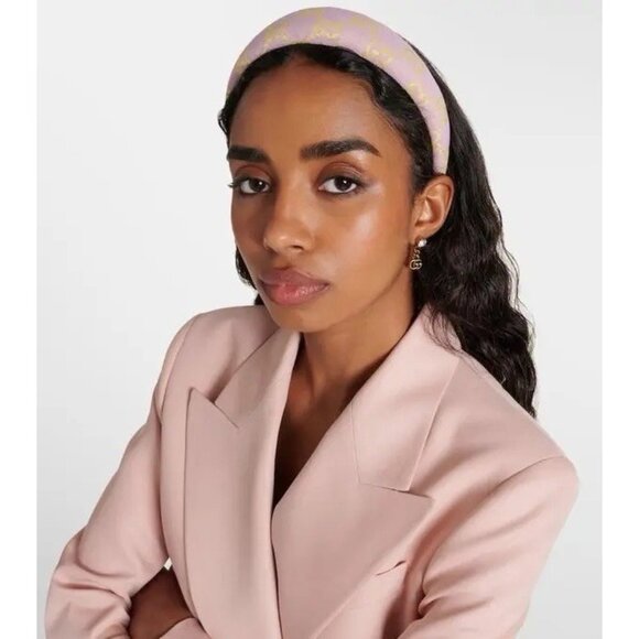 NEW GUCCI HAIRBAND CANVAS PINK YELLOW GG Hairband 100% Authentic main image 9